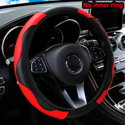 PU Leather Carbon Fiber-Style Steering Wheel Cover – 14.5–15-Inch