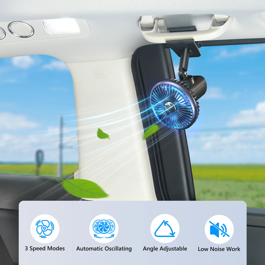 Rechargeable 2000mAh USB Car Cooling Fan with RGB Ambient Light