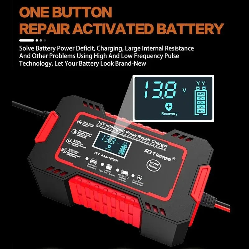 12V 6A Touchscreen Battery Charger with LCD and Pulse Repair Mode