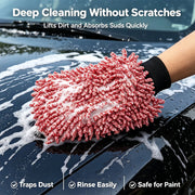 Red Double-Sided Chenille Car Wash Mitt, 26 x 20 cm