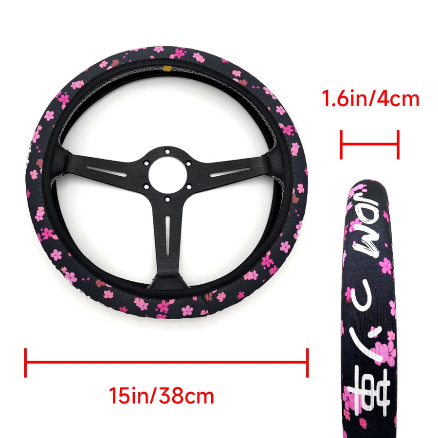 JDM-Style 38 cm Polyester Steering Wheel Cover