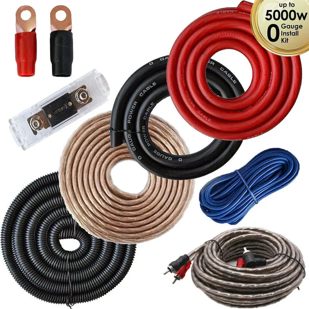 0-Gauge 5000W Car Amplifier Wiring Kit with RCA Cable
