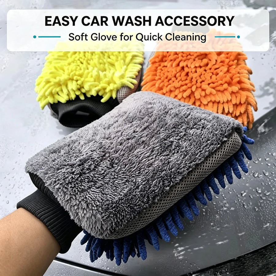 Double-Sided Chenille & Microfiber Car Wash Mitt, 28 x 21 cm