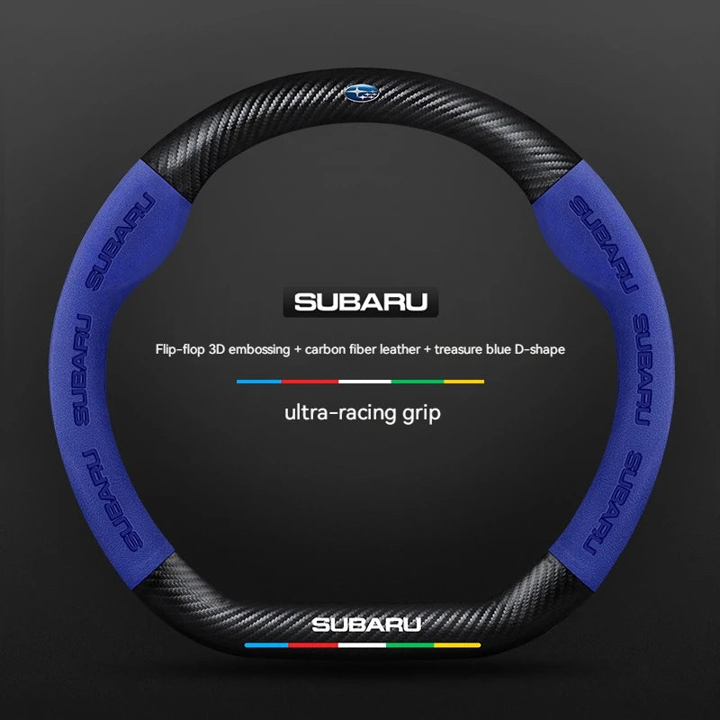Suede Carbon-Fiber-Style Steering Wheel Cover for Subaru – 38 cm