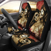 2-Piece Sugar Skull Day of the Dead Front Car Seat Cover Set