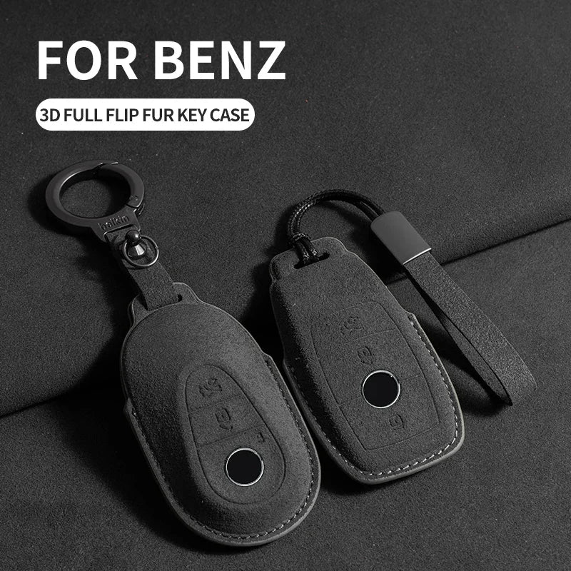 Suede Leather Car Key Case Cover for Mercedes-Benz