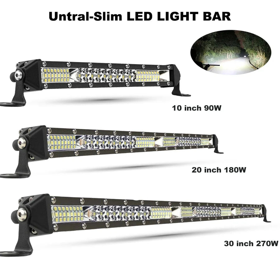 10-Inch/20-Inch LED Work Light Bar – Spot/Flood Combo, 12V–24V