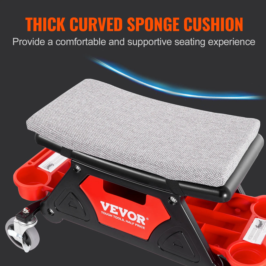 300 Lb Rolling Mechanic Seat with Tool Trays and Drawer