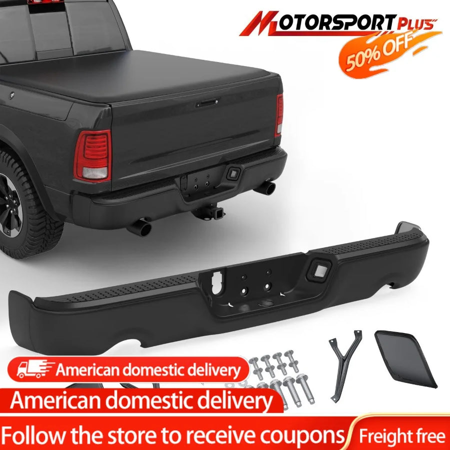 Black Rear Bumper for 2009–2018 Ram 1500 Dual Exhaust, No Sensors