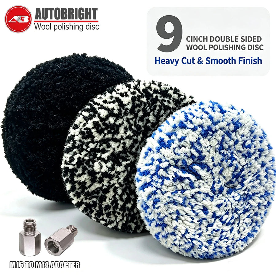 9-Inch Double-Sided Wool Polishing Pad with Threaded Center