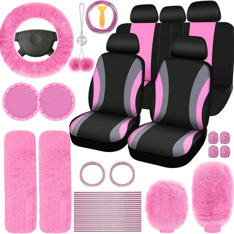 35-Piece Plush Car Interior Accessories Set With Seat Covers