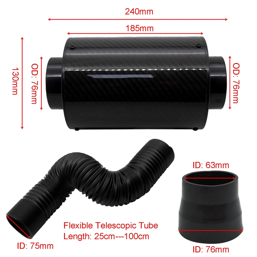 Universal 3-Inch Carbon-Fiber Cold Air Intake Kit
