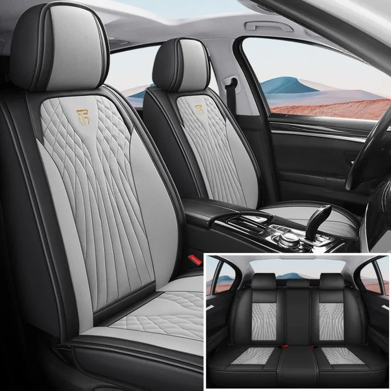 Luxury 3D Stitched Nappa Leather Car Seat Covers 5 Seats Laser Perforated Breathable Easy Fit