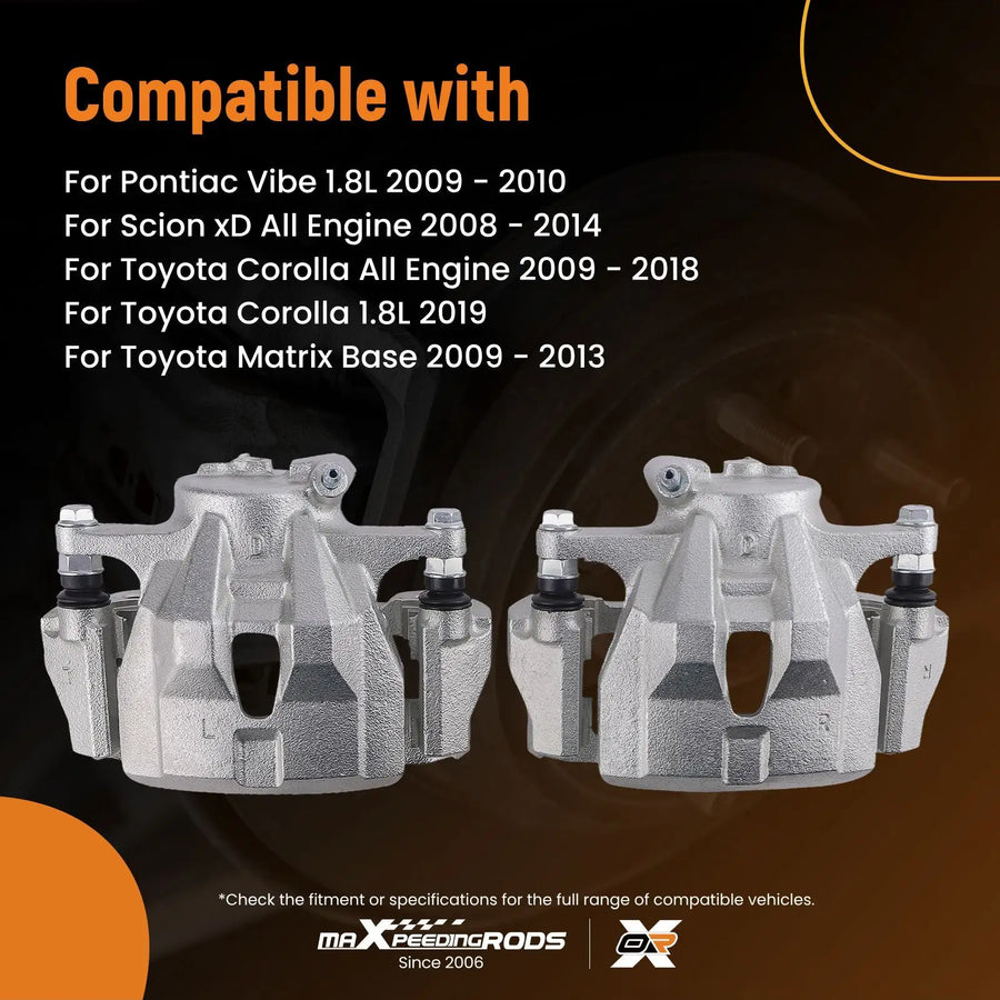 Front Left and Right Brake Caliper Set for Corolla 2008-2019, Matrix, Vibe