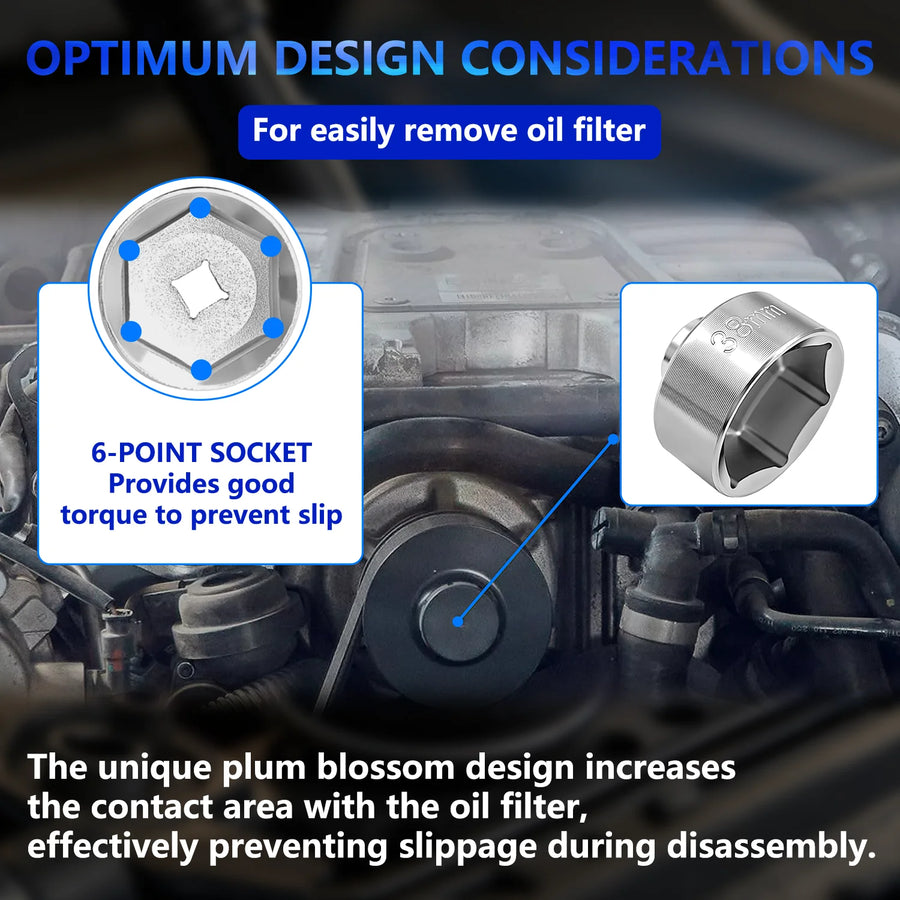 7-Piece Oil Filter Socket Set, 24-38mm, for Mercedes-Benz, BMW, VW and Audi
