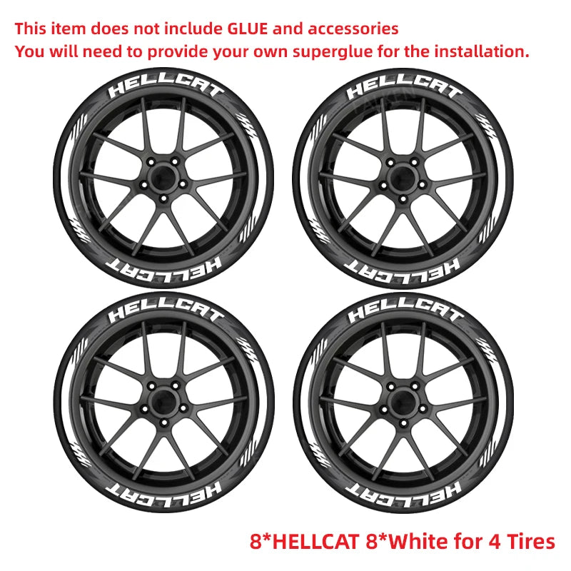 For 4 Tires Hellcat 8PCS 3D Tire Letter Stickers Waterproof Pvc Wheel Decals Car