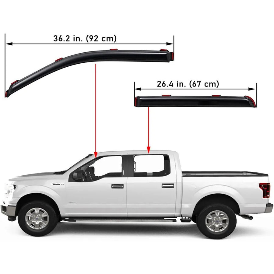 In-Channel Window Vent Visor Sun Rain Guards for 2009-2014 Ford F-150 Super Crew