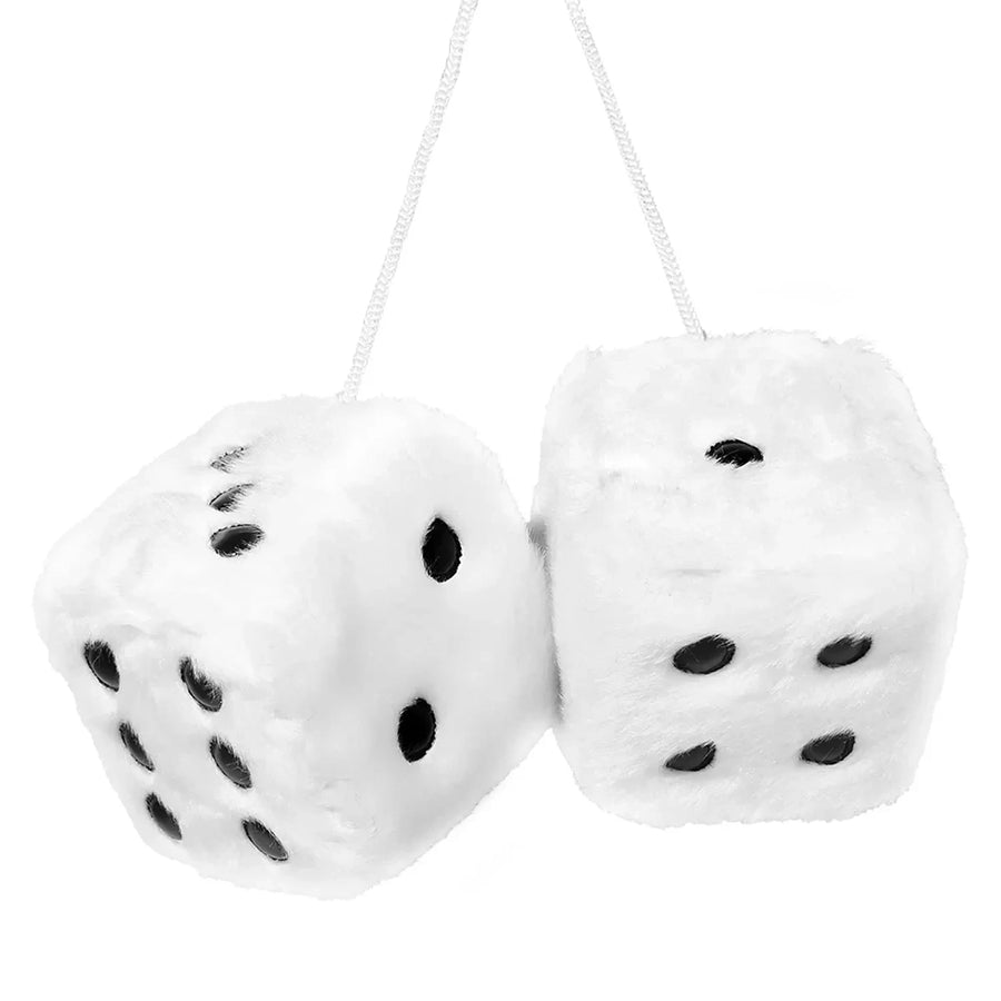 Pair of Retro Plush Fuzzy Dice Rearview Mirror Ornaments