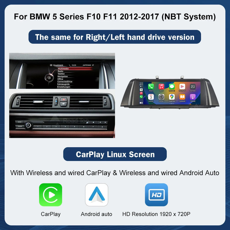 10.25-Inch CarPlay and Android Auto Display for BMW 5 Series F10/F11 2011–2017