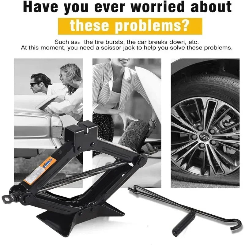 Portable Scissor Jack and Wrench Set, 0.8-2 Ton Options