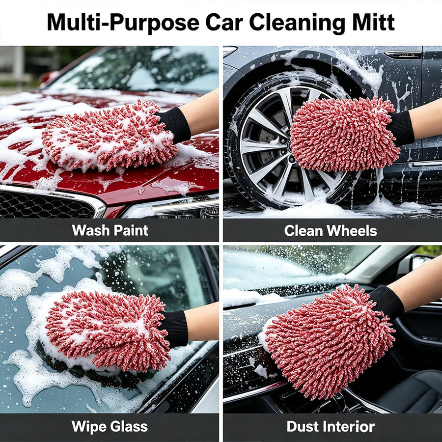 Red Double-Sided Chenille Car Wash Mitt, 26 x 20 cm