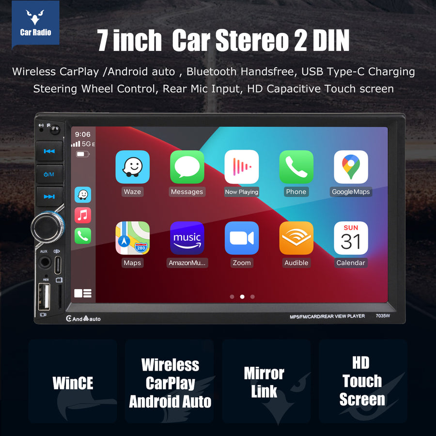 7-Inch 2-DIN Wireless CarPlay and Android Auto Car Stereo